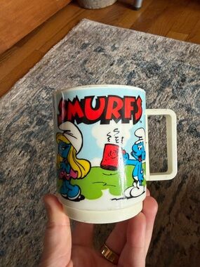 Smurfs Plastic Cup Mug with Handle Smurfette Melamine USA Vintage 1980 Deka